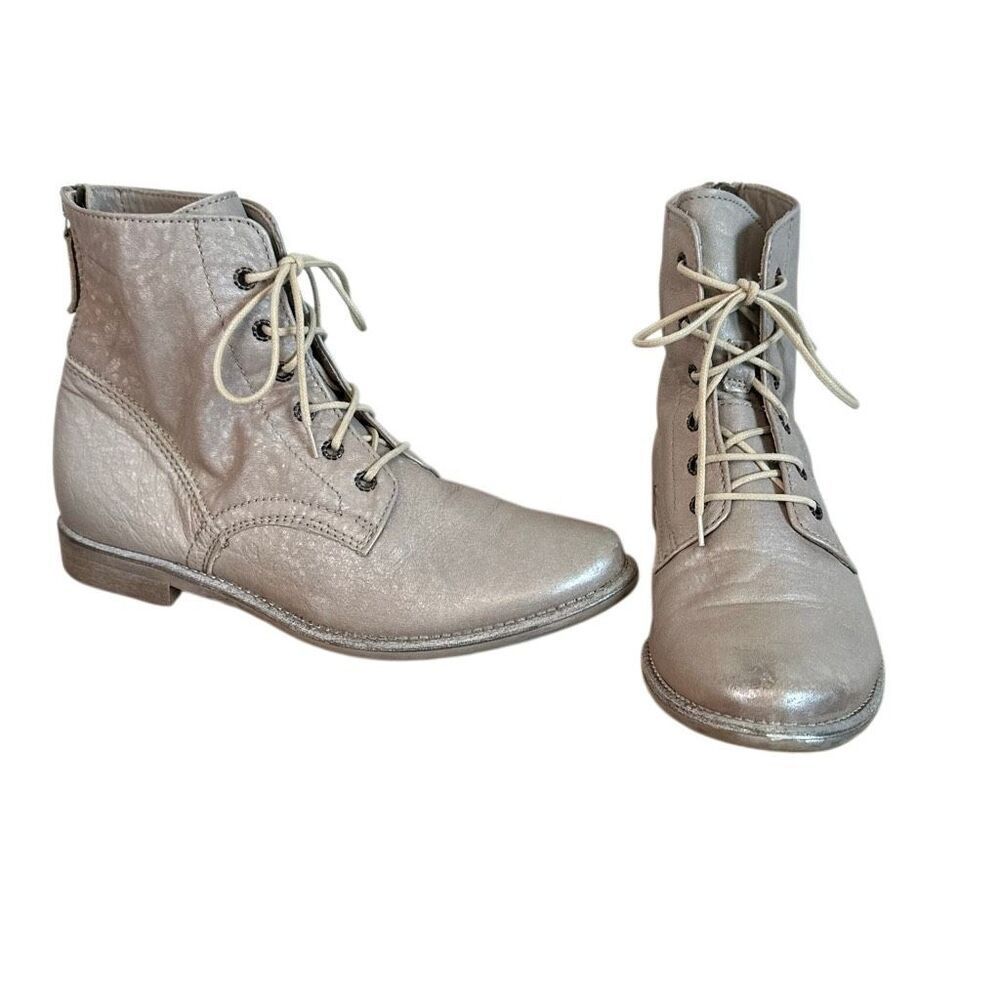 MANAS Pink Metallic Italian Leather Lace Up Zip Back Ankle Boots 7/38